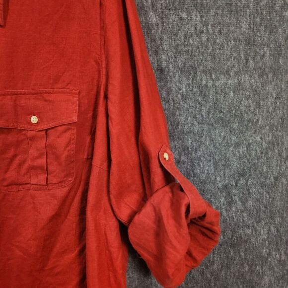 Lauren Ralph Lauren Women's 100% Linen Button Up Shirt Size 1X Red Tab Sleeved - Picture 2 of 9